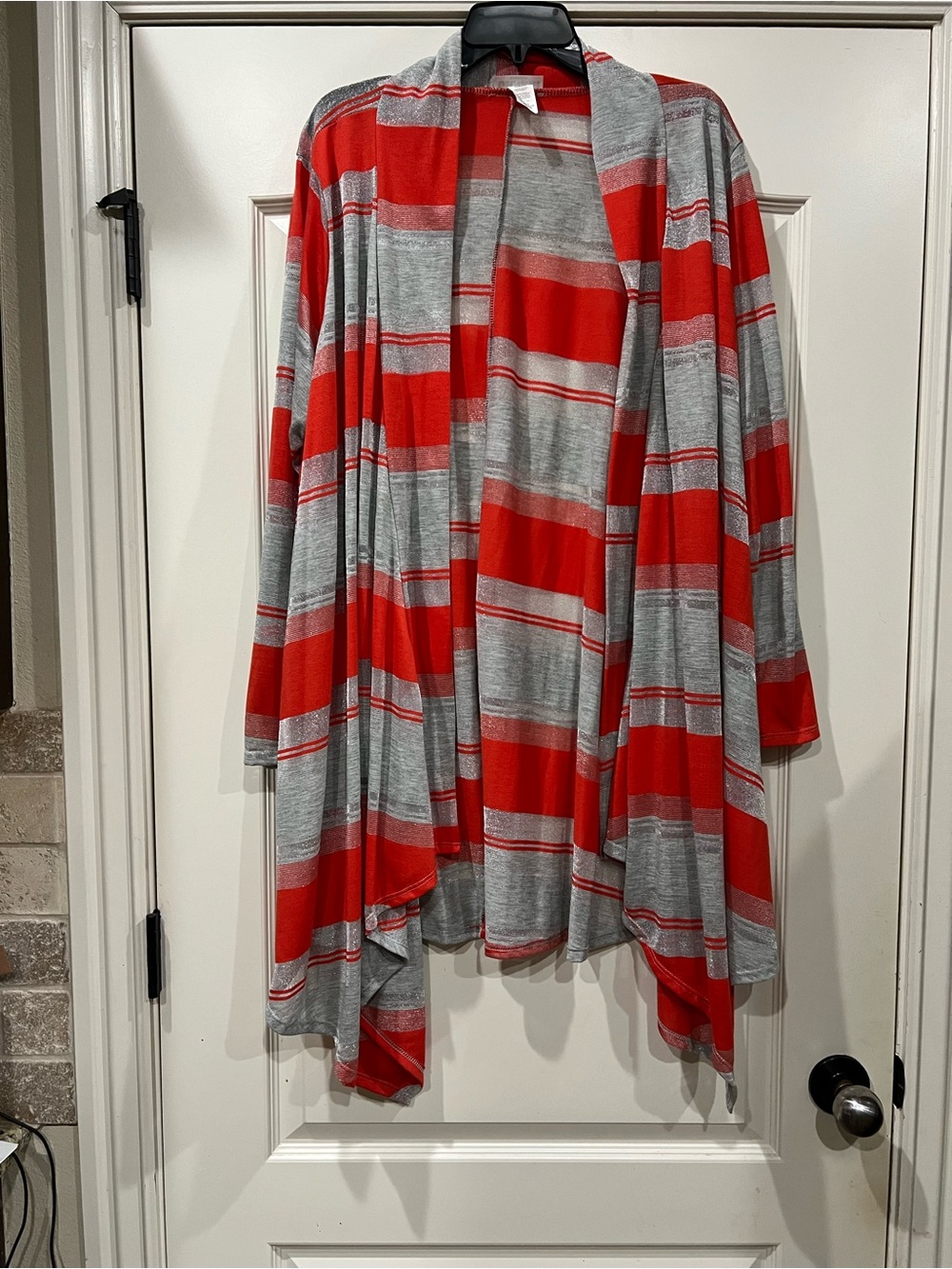 Canari Red and Gray Striped Open Cardigan